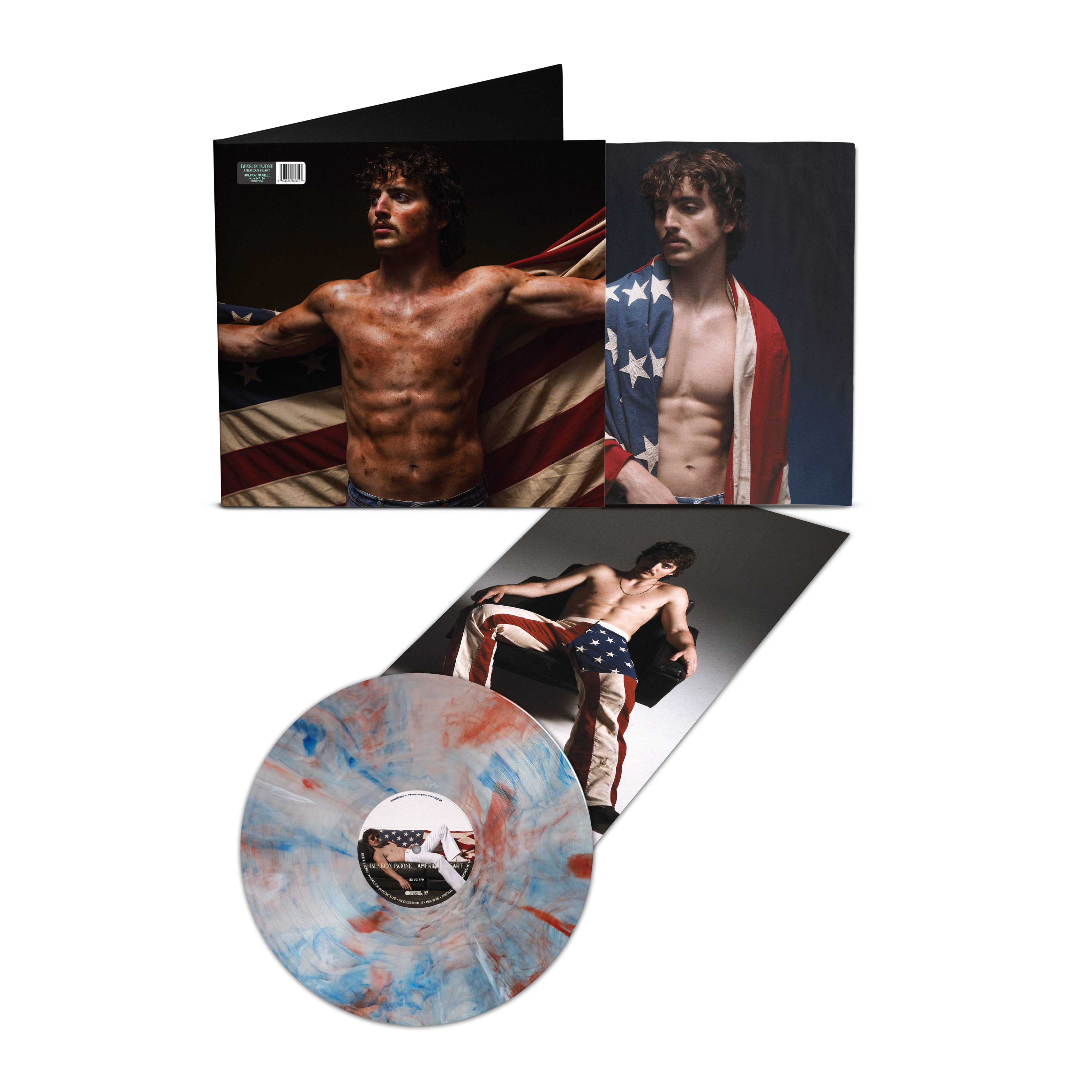 American Heart - Red White and Blue Marble on Translucent Clear Vinyl